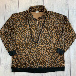 BKE sz L Sweatshirt Animal Print Zip Front Pockets Brown Black